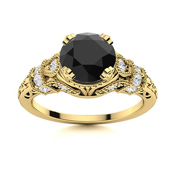 Natural 1.61 CTW Black & White Diamond Engagement Ring 18K Yellow Gold