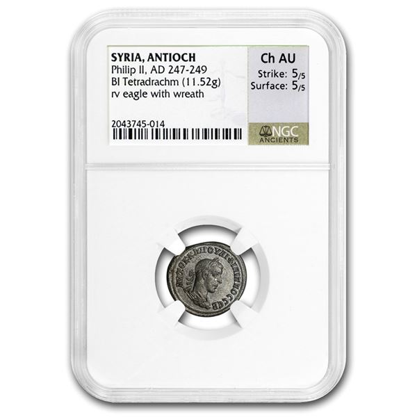 Roman Empire Tetradrachm Emp. Phillip II (247-49 AD) Ch AU NGC
