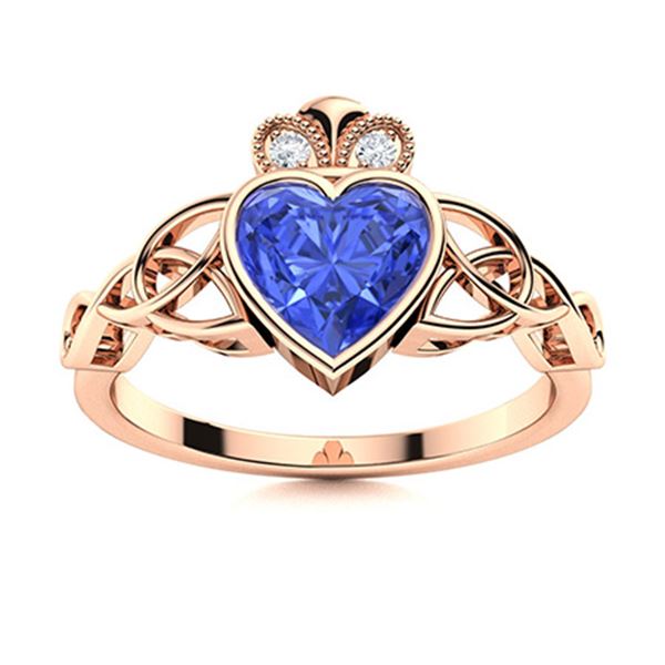Natural 1.03 CTW Ceylon Sapphire & Diamond Engagement Ring 18K Rose Gold
