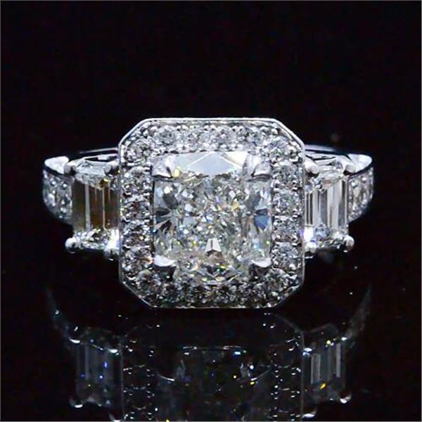 Natural 2.92 CTW Unique Design Halo Cushion Cut Diamond Engagement Ring 14KT White Gold