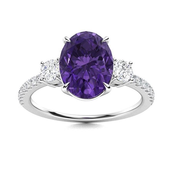 Natural 1.48 CTW Amethyst & Diamond Engagement Ring 18K White Gold