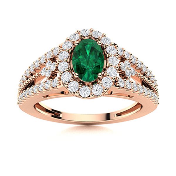 Natural 0.92 CTW Emerald & Diamond Engagement Ring 14K Rose Gold