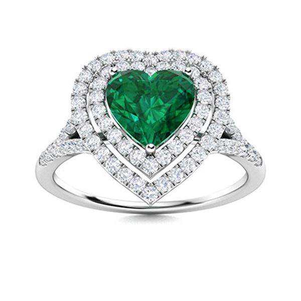 Natural 1.31 CTW Emerald & Diamond Engagement Ring 14K White Gold