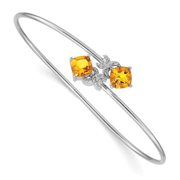 14k White Gold 0.03ct Dia. & 2.2ct Citrine Flex Bangle - 7 in.
