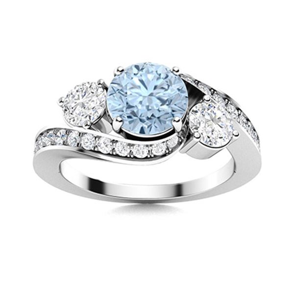 Natural 1.41 CTW Aquamarine & Diamond Engagement Ring 14K White Gold