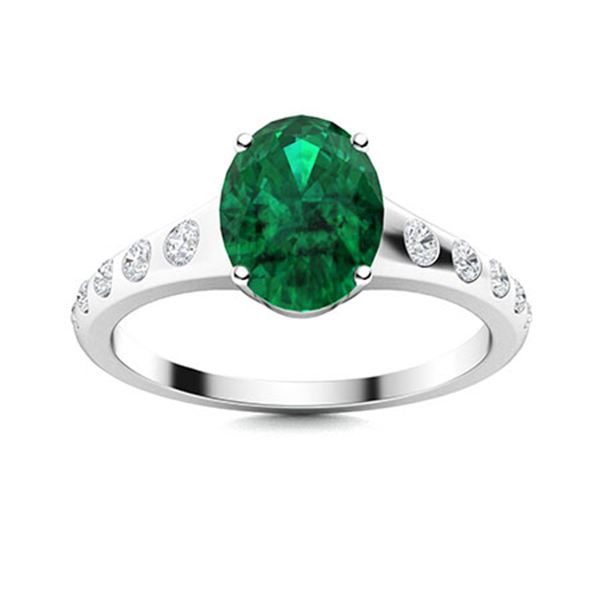 Natural 2.47 CTW Emerald & Diamond Engagement Ring 18K White Gold