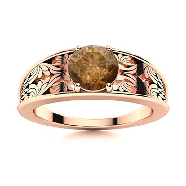 Natural 0.61 CTW Brown Diamond Solitaire Ring 14K Rose Gold