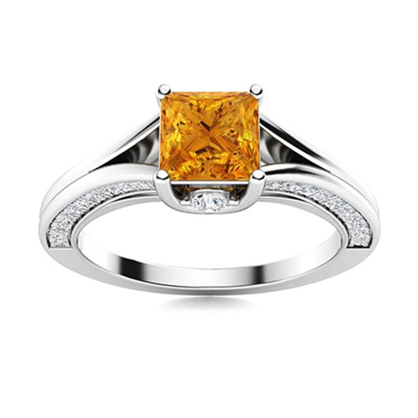 Natural 0.86 CTW Citrine & Diamond Engagement Ring 14K White Gold