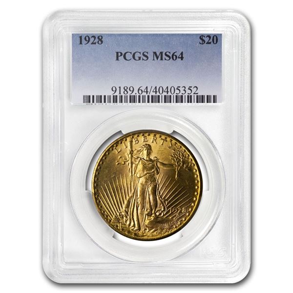 1928 $20 Saint-Gaudens Gold Double Eagle MS-64 PCGS