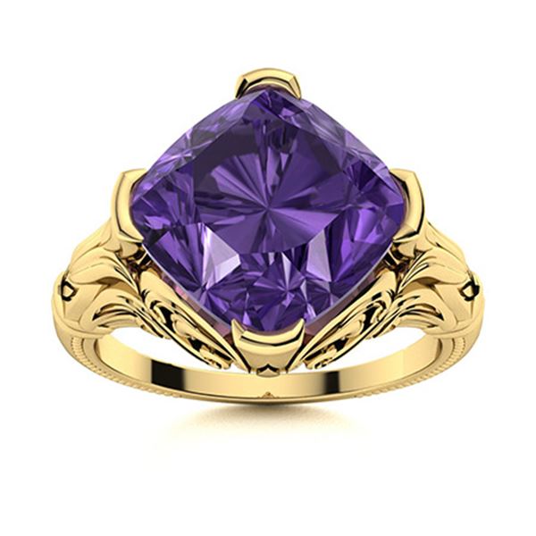 Natural 2.87 CTW Amethyst Solitaire Ring 14K Yellow Gold