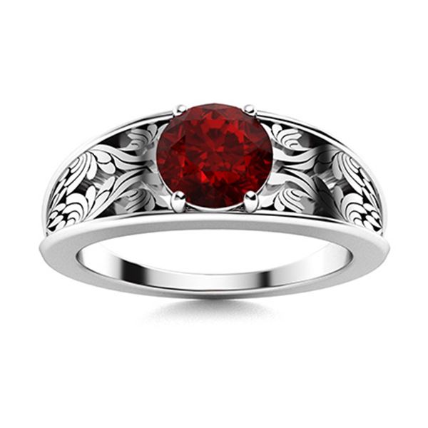 Natural 1.42 CTW Garnet Solitaire Ring 18K White Gold