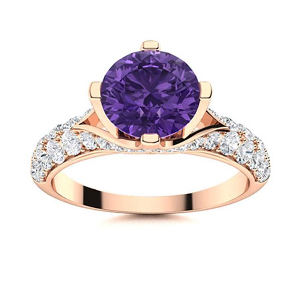 Natural 1.54 CTW Amethyst & Diamond Engagement Ring 18K Rose Gold