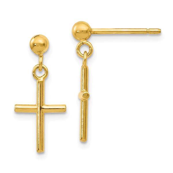 14k Polished Cross Post Drop Earrings - 38 mm