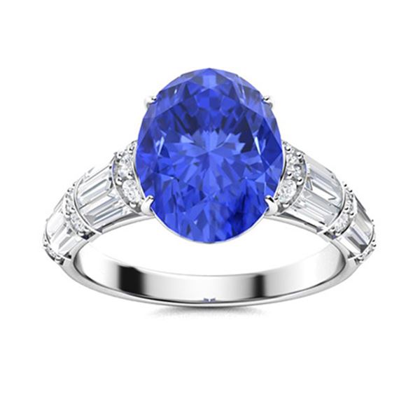 Natural 4.13 CTW Ceylon Sapphire & Diamond Engagement Ring 14K White Gold