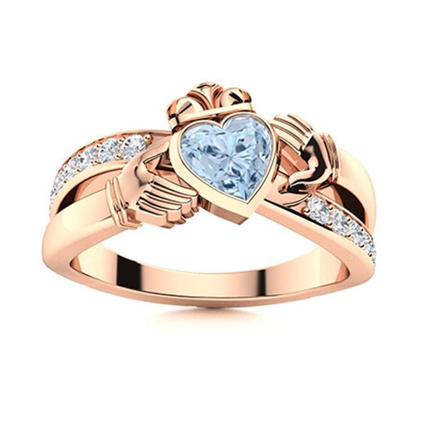 Natural 0.92 CTW Aquamarine & Diamond  Engagement Ring 18K Rose Gold
