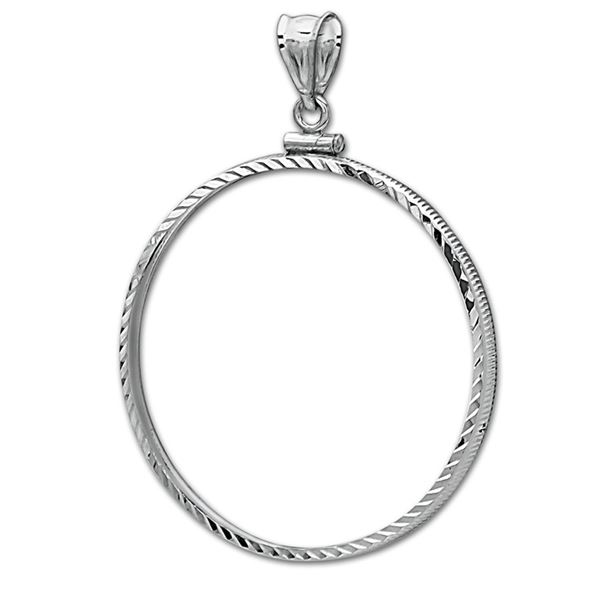 14K White Gold Screw-Top Diamond-Cut Coin Bezel - 22 mm