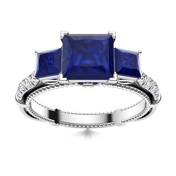Natural 1.24 CTW Sapphire & Diamond Engagement Ring 14K White Gold