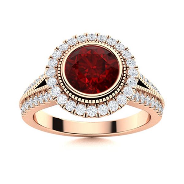 Natural 1.79 CTW Garnet & Diamond Engagement Ring 18K Rose Gold