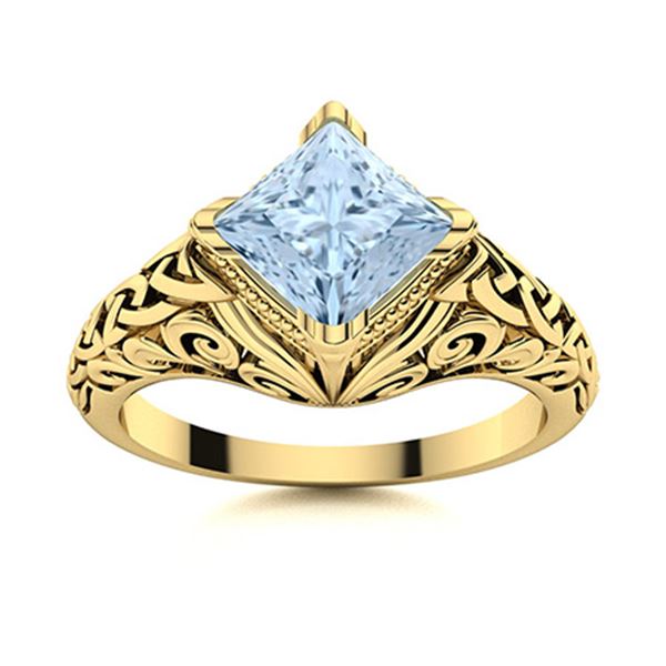 Natural 0.71 CTW Aquamarine Solitaire Ring 14K Yellow Gold