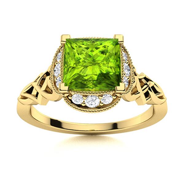 Natural 1.05 CTW Peridot & Diamond Engagement Ring 14K Yellow Gold