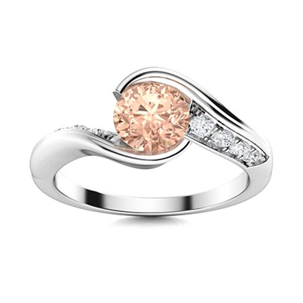 Natural 0.82 CTW Morganite & Diamond Engagement Ring 18K White Gold