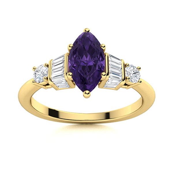Natural 1.23 CTW Amethyst & Diamond Engagement Ring 14K Yellow Gold