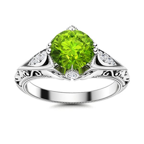 Natural 1.54 CTW Peridot & Diamond Engagement Ring 18K White Gold