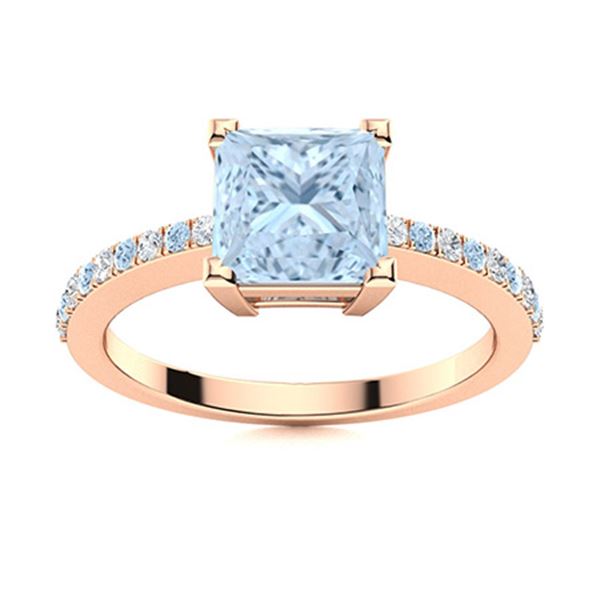 Natural 0.69 CTW Aquamarine & Diamond  Engagement Ring 18K Rose Gold