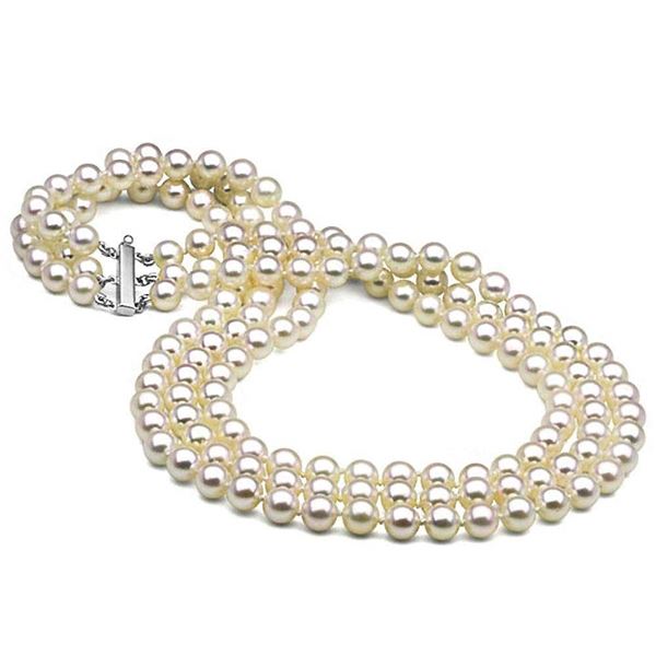 White Akoya Triple Strand Pearl Necklace, 6.5-7.0mm