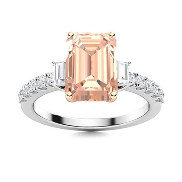 Natural 2.35 CTW Morganite & Diamond  Engagement Ring 18K White Gold
