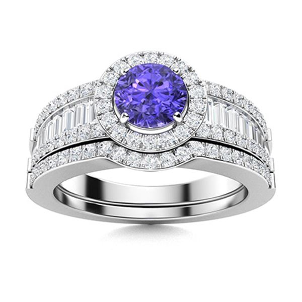 Natural 1.39 CTW Tanzanite & Diamond Engagement Ring 18K White Gold