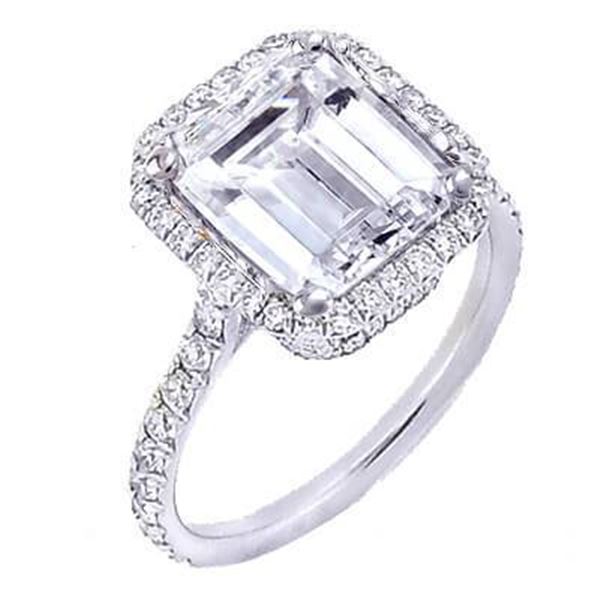 Natural 2.12 CTW U-Setting Halo Emerald Cut Diamond Engagement Ring 14KT White Gold