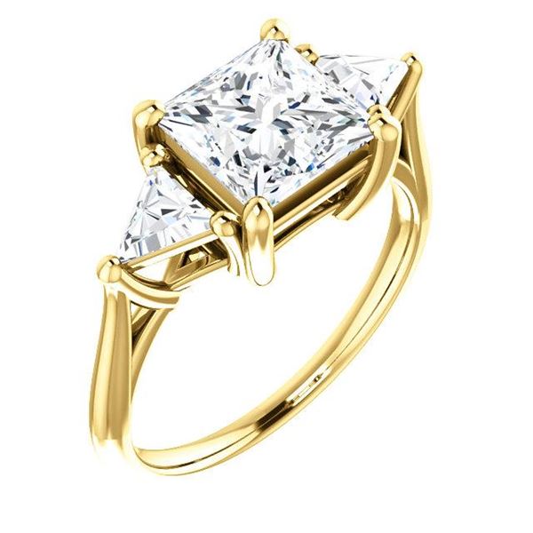 Natural 2.82 CTW 3-Stone Princess Cut & Trillions Diamond Ring 18KT Yellow Gold