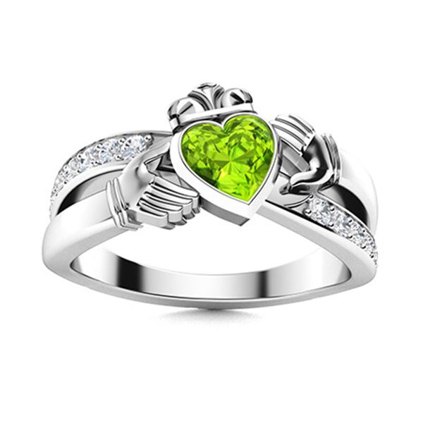 Natural 0.76 CTW Peridot & Diamond Engagement Ring 14K White Gold
