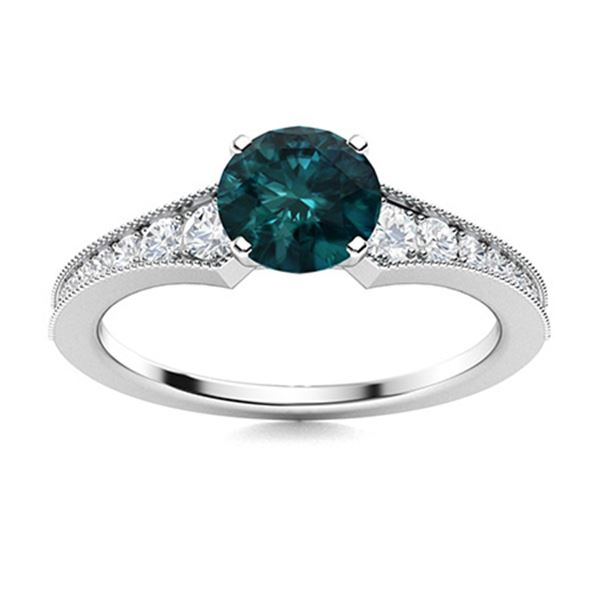 Natural 1.50 CTW Blue & White Diamond Engagement Ring 14K White Gold