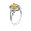 Image 3 : Natural 3.02 CTW Pear Cut Canary Yellow Double Halo Diamond Engagement Ring 18KT Two-tone