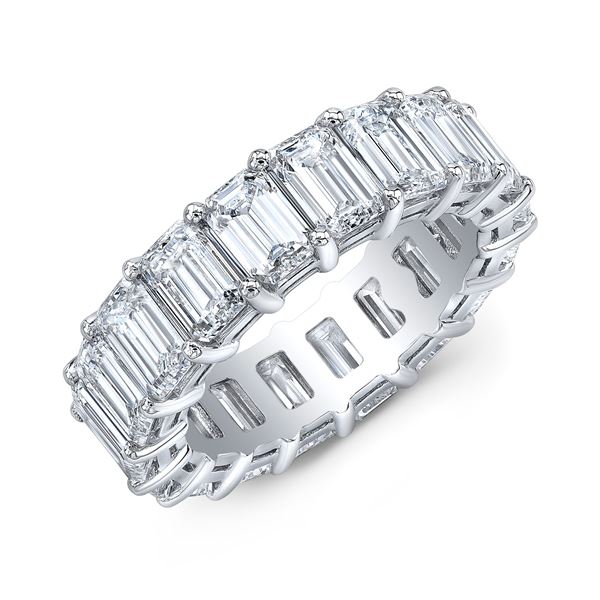 Natural 7.02 CTW Emerald Cut Diamond Eternity Ring 18KT White Gold