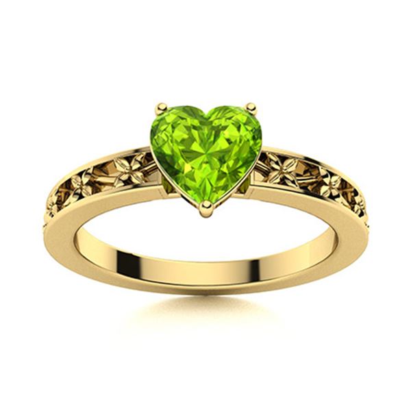 Natural 0.45 CTW Peridot Solitaire Ring 14K Yellow Gold