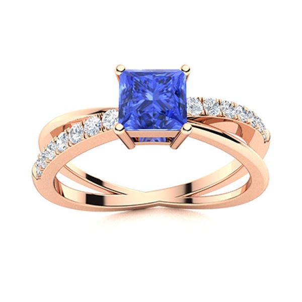 Natural 1.11 CTW Ceylon Sapphire & Diamond Engagement Ring 14K Rose Gold
