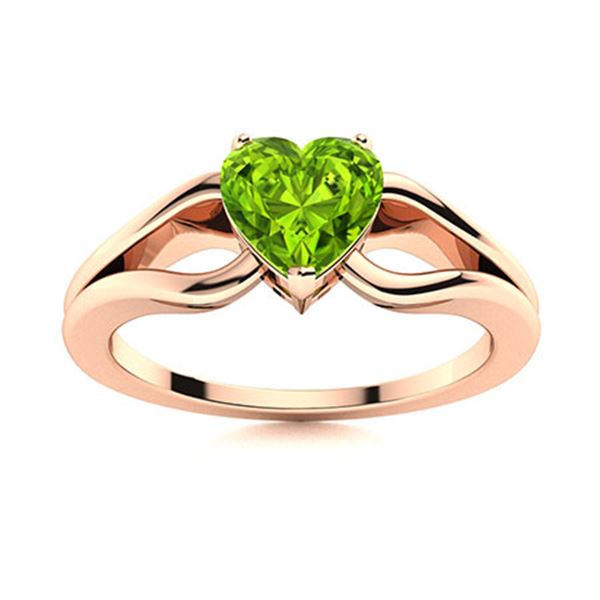 Natural 0.88 CTW Peridot Solitaire Ring 18K Rose Gold