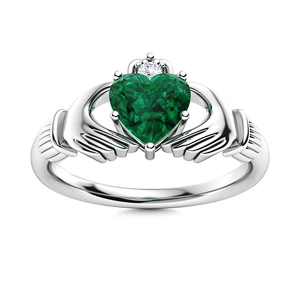Natural 1.53 CTW Emerald & Diamond Engagement Ring 14K White Gold