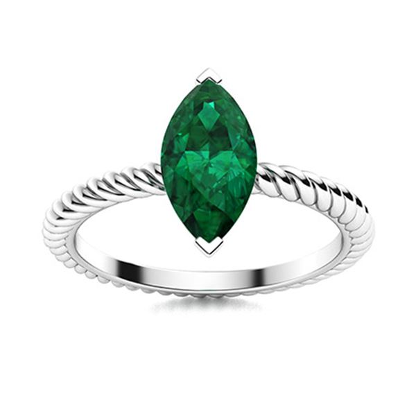 Natural 1.24 CTW Emerald Solitaire Ring 14K White Gold