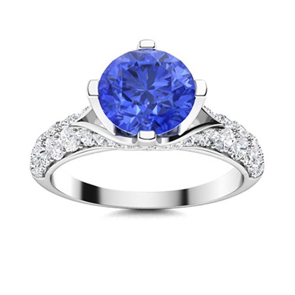 Natural 2.14 CTW Ceylon Sapphire & Diamond Engagement Ring 18K White Gold