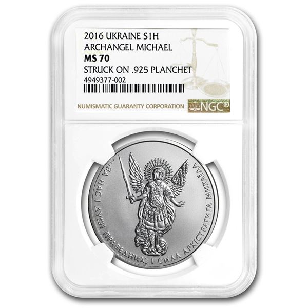 2016 Ukraine 1 oz Ag Archangel Michael MS-70 NGC .925 Fine Error
