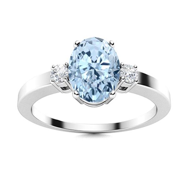 Natural 1.28 CTW Aquamarine & Diamond Engagement Ring 18K White Gold