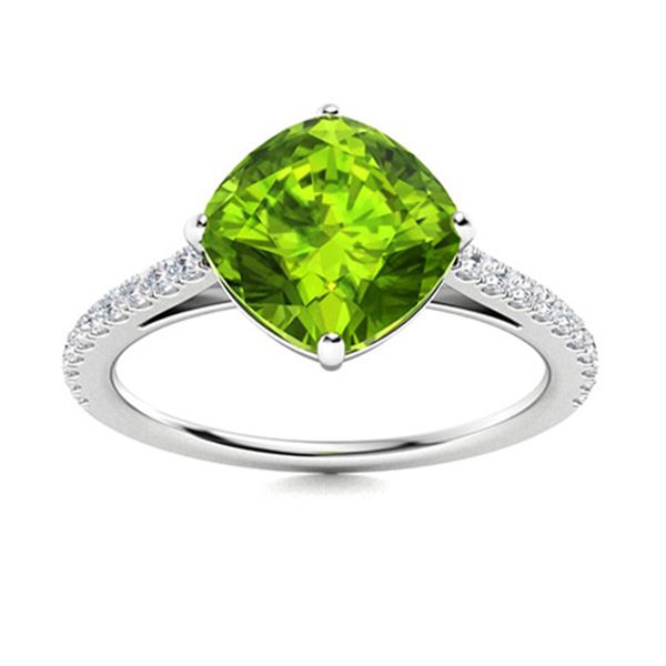 Natural 1.31 CTW Peridot & Diamond Engagement Ring 14K White Gold