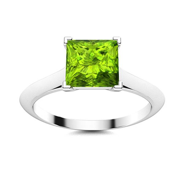 Natural 0.77 CTW Peridot Solitaire Ring 18K White Gold