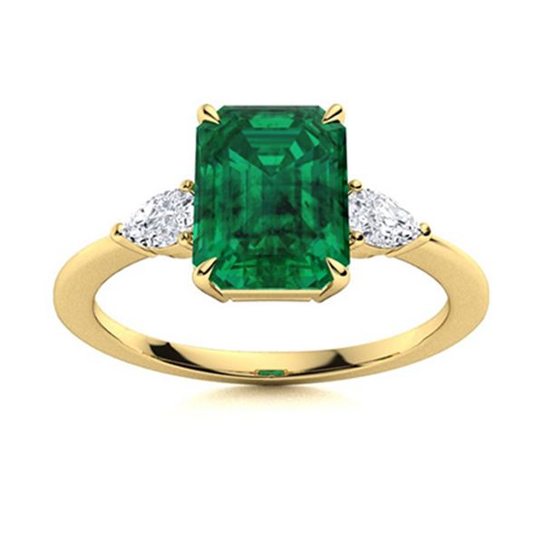 Natural 2.58 CTW Emerald & Diamond Engagement Ring 18K Yellow Gold