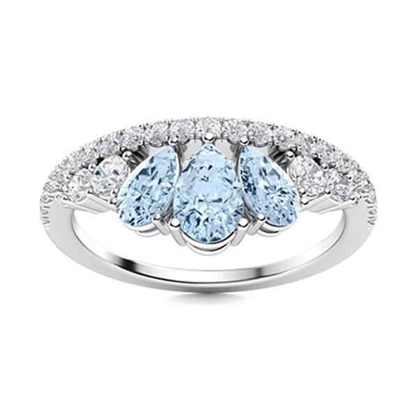 Natural 1.10 CTW Aquamarine & Diamond  Engagement Ring 18K White Gold