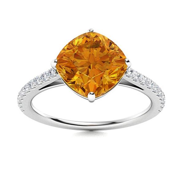 Natural 1.35 CTW Citrine & Diamond Engagement Ring 14K White Gold